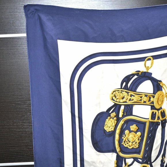 Authentic HERMES Carre 90 Scarf "BRIDES de GALA" Silk Navy Blue White - Picture 3 of 12